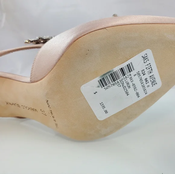 NWT$1,395 Manolo Blahnik Lurum 90 Crystal-embellished Satin Mules Heels Sz 37 - Picture 16 of 16